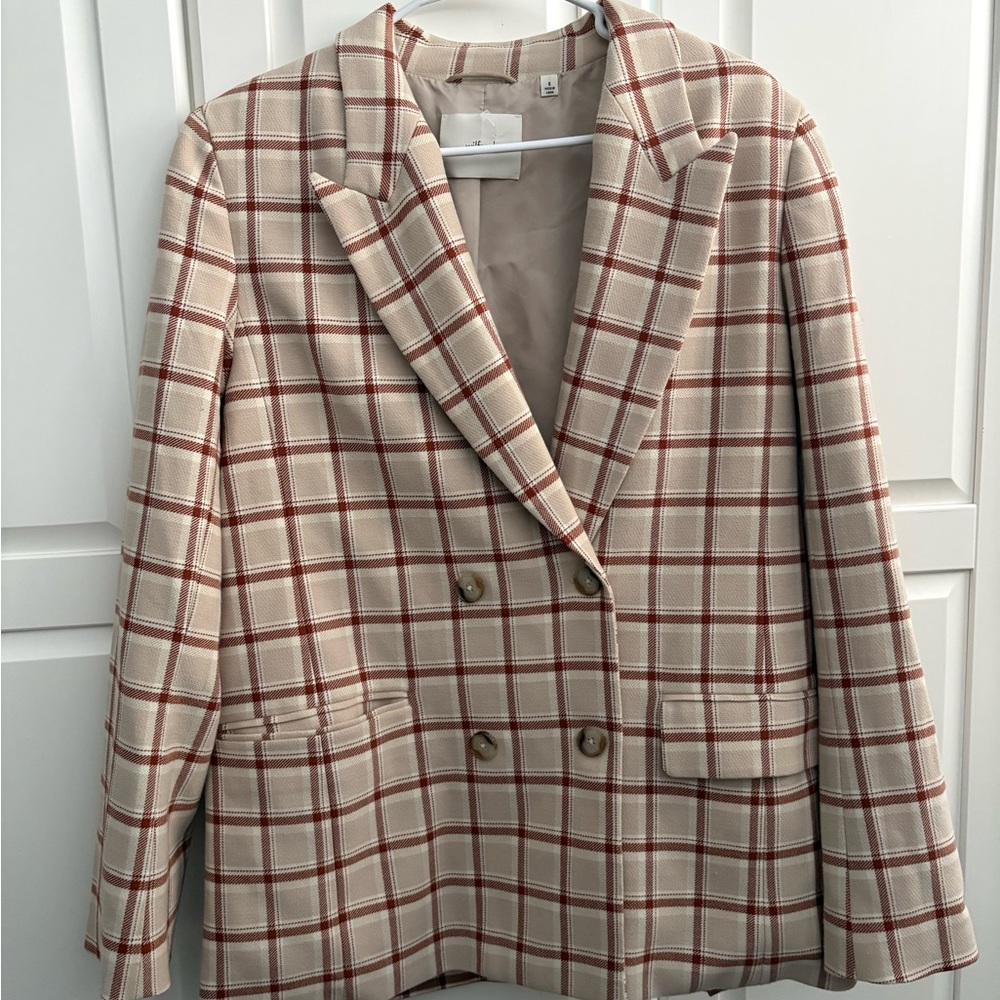 Wilfred Cream and Brown Checkered Blazer Size 8